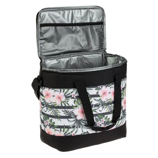 Geanta Izoterma, Neagra cu Dungi Albe, Model Floral, 28x18x30cm, 15 Litri, GI-NDAMF-15L-04 - imagine 3