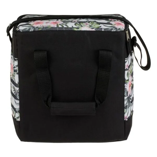 Geanta Izoterma, Neagra cu Dungi Albe, Model Floral, 28x18x30cm, 15 Litri, GI-NDAMF-15L-04 - imagine 5