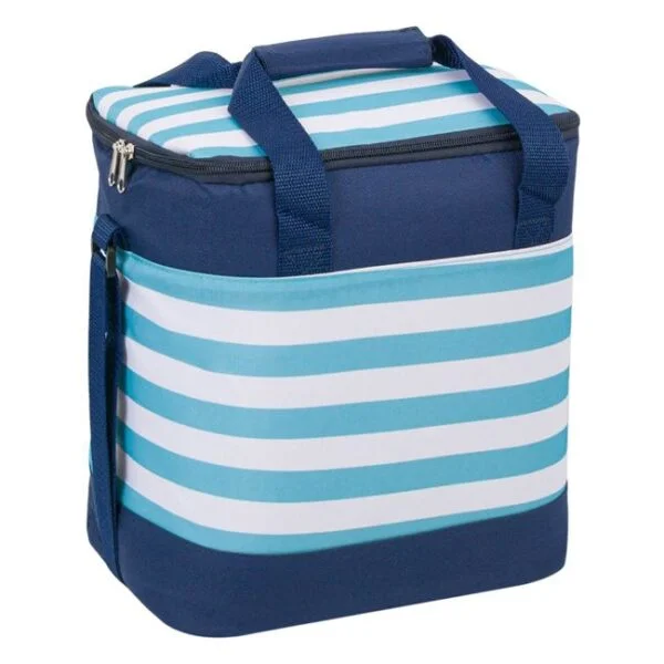 Geanta Izoterma, Bleu Turcoaz cu Dungi Albe, 28x18x30cm, 15 Litri, GI-BTDA-15L-03