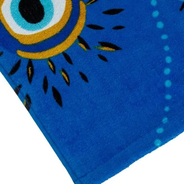 Prosop din Bumbac pentru Plaja, Albastru, Model Ochi, Mesaj See You At The Beach, 75x150 cm, PBP-OSYATB-05 - imagine 2