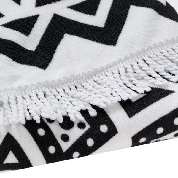 Prosop Rotund pentru Plaja, Alb Negru, Model Mandala, Uscare Rapida, 150cm, PRP-MM-11 - imagine 2
