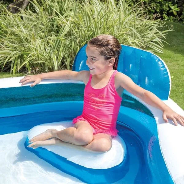 Piscina gonflabila pentru Familie, Bleu, 4 scaune gonflabile integrate, 2 suporturi pentru pahare, Intex, 229x229x66cm, PG-B-I04 - imagine 3