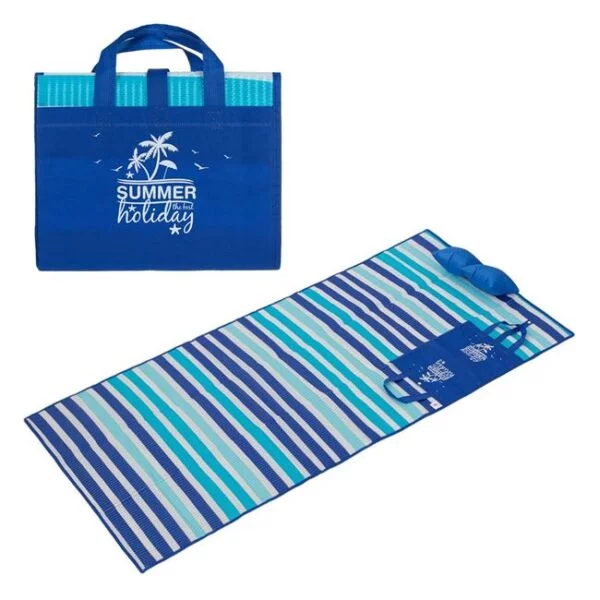 Rogojina Plaja tip Geanta, cu Perna Gonflabila, Albastra Ciel cu Dungi, 180x86cm, RP-ACD-06