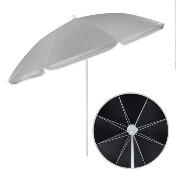 Umbrela pentru Plaja, Argintie cu interior Negru, Antivant, Protectie UV 50+, Diametru 1, 8m, UP-AIN02 - imagine 2