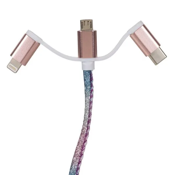 Cablu de incarcare, Fast Charging, 3 in 1, Type C, Micro USB, 8 Pin,1,5m, compatibil Android & iOS, Rainbow Shiny, CIFC-01