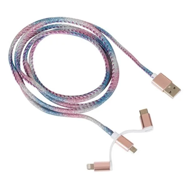 Cablu de incarcare, Fast Charging, 3 in 1, Type C, Micro USB, 8 Pin,1,5m, compatibil Android & iOS, Rainbow Shiny, CIFC-01 - imagine 2
