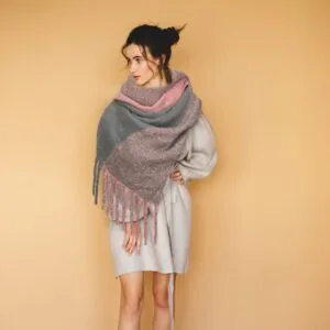 Esarfa Femei, Roz Gri, cu Franjuri Lungi, 185x48cm, 305g, EF-03, Unlimited Flow Shop 01
