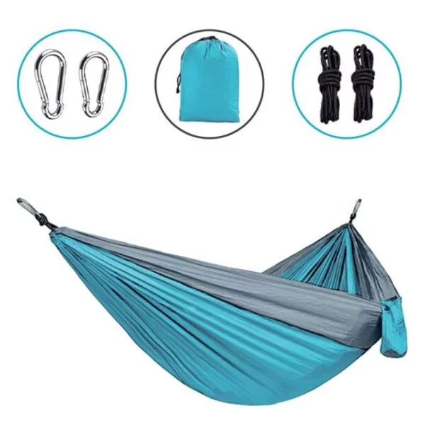 Hamac pentru Camping, 2 persoane, Impermeabil, Turcoaz-Gri, 260x140cm, HC-2P-I-TG-01, 02