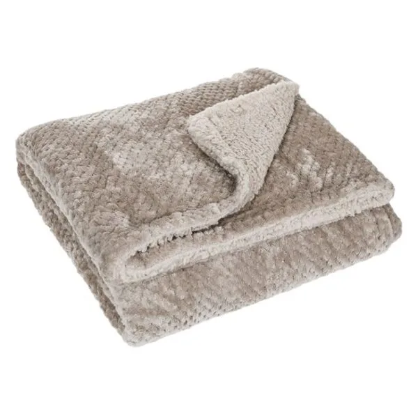 Patura Decorativa, Imitatie de Blana, Bej, PopCorn, Tesatura Sherpa, 160x130cm, PD-04 - imagine 2