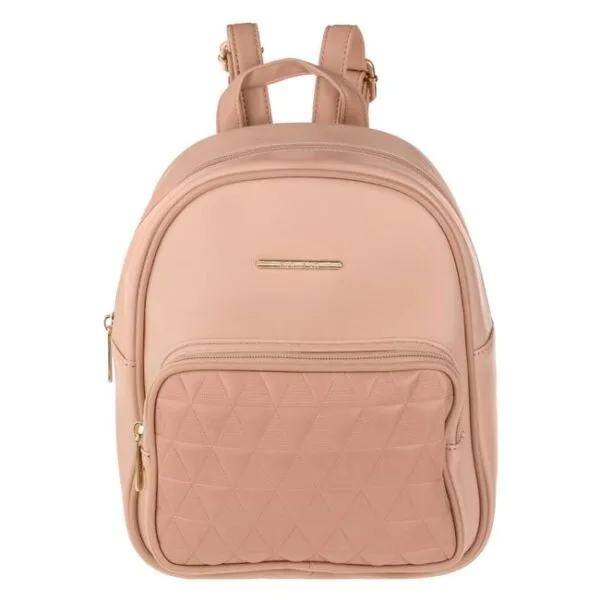 Rucsac Mini, Bej Roz, Model Triunghiuri, 22x10x26cm, RM-17, Unlimited Flow Shop 01