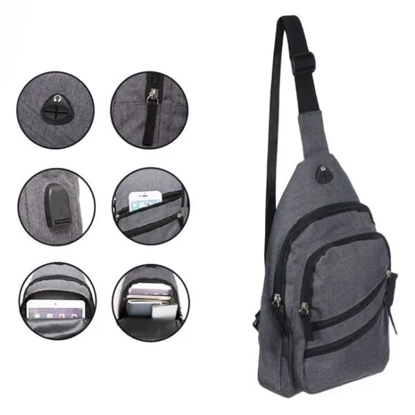 Rucsac Unisex, cu Port USB, 18x8x32cm, Gri, RUPU-G-04