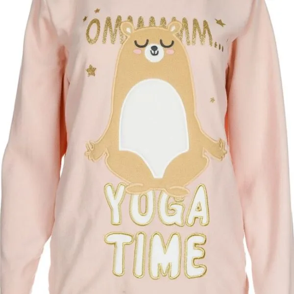 Set Pijama de Iarna, pentru Femei, Fleece, Ecru, Model Ursulet, YOGA TIME, SPIF-06, Unlimited Flow Shop 02