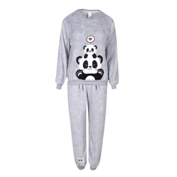 Set Pijama de Iarna, pentru Femei, Fleece, Gri, Panda, SPIF-01 - imagine 2